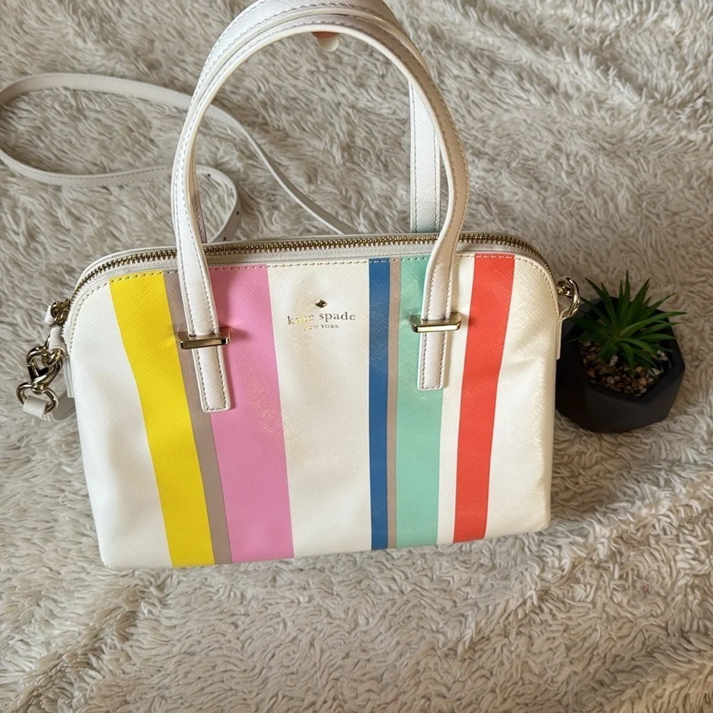 👜 Rare!! Kate spadeNY Cedar Street Multi Stripe Maise Satchel bag crossbody/tote